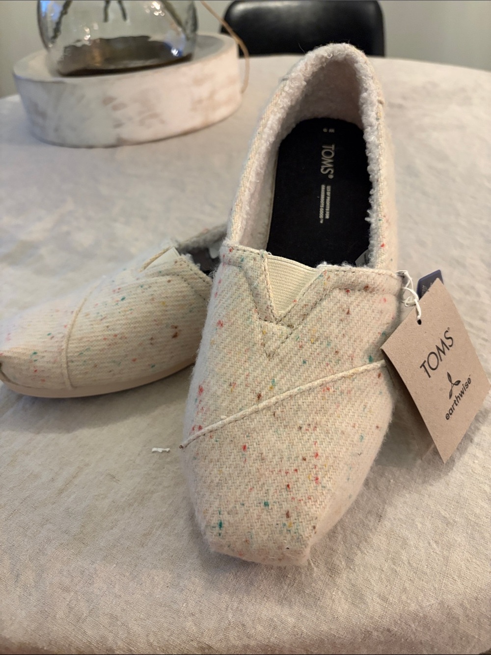 TOMS Alpargata Natural Speckled Twill/Faux Shearling, women’s 9